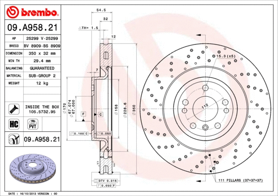 Stabdžių diskas BREMBO 09.A958.21