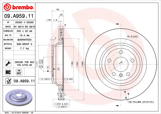 Stabdžių diskas BREMBO 09.A959.11