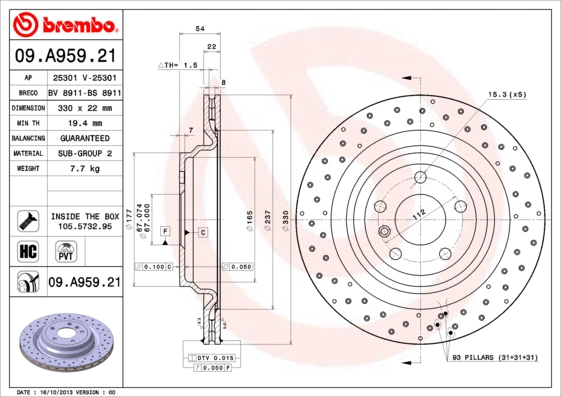 Stabdžių diskas BREMBO 09.A959.21