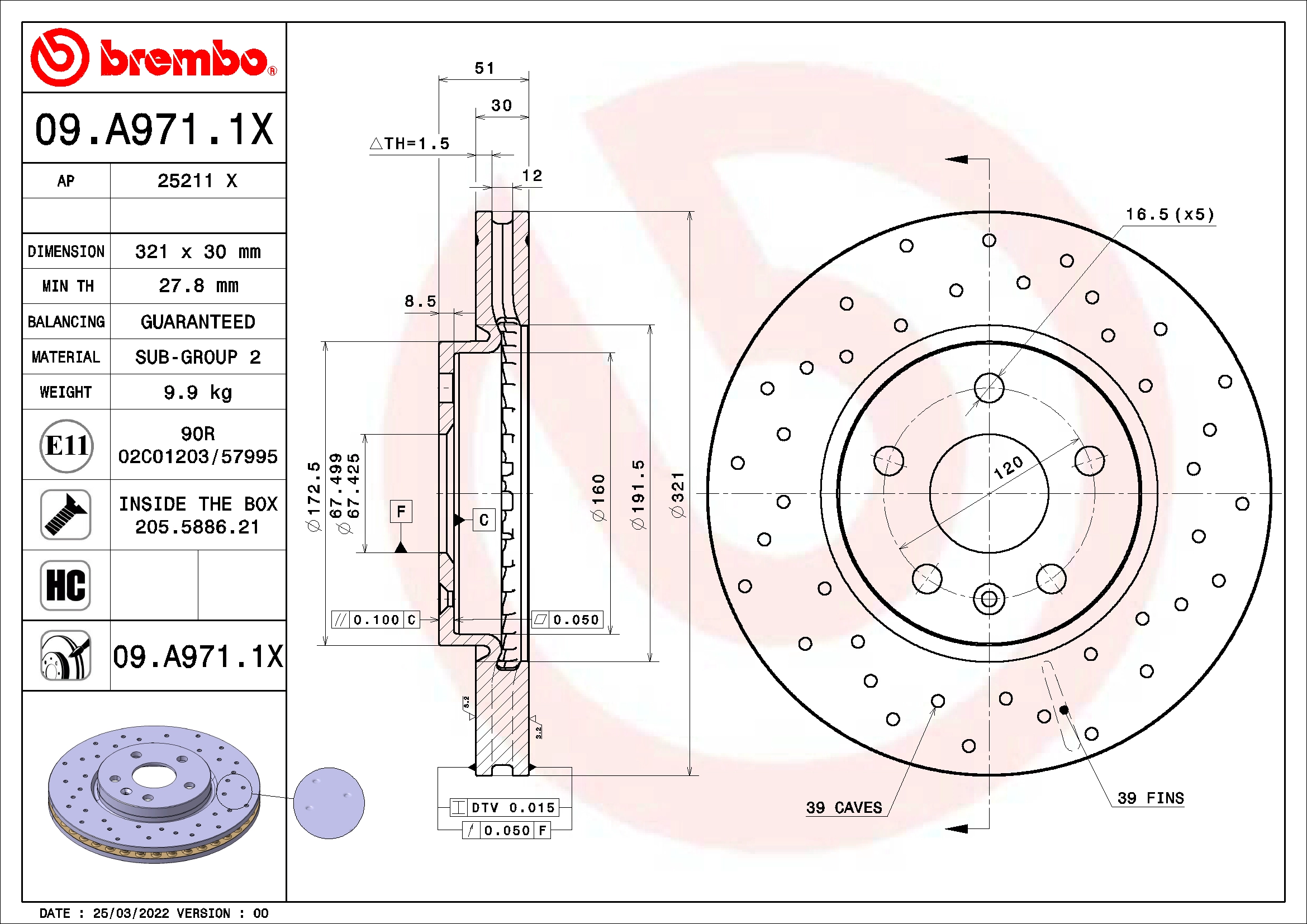 Stabdžių diskas BREMBO 09.A971.1X