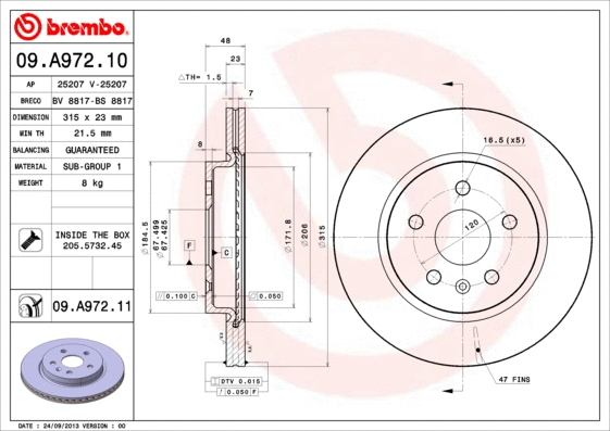 Stabdžių diskas BREMBO 09.A972.11