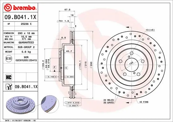 Stabdžių diskas BREMBO 09.B041.1X