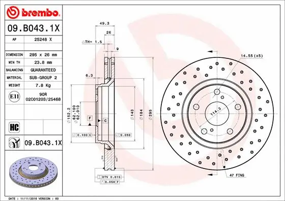 Stabdžių diskas BREMBO 09.B043.1X