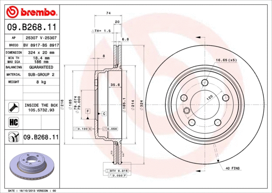 Stabdžių diskas BREMBO 09.B268.11