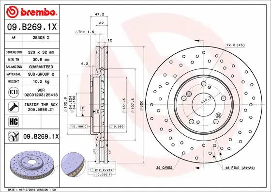 Stabdžių diskas BREMBO 09.B269.1X