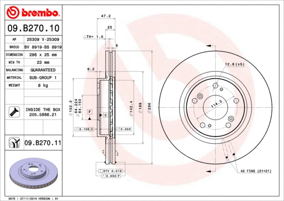 Stabdžių diskas BREMBO 09.B270.11