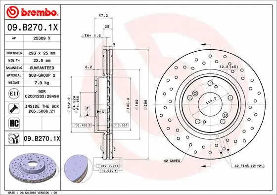 Stabdžių diskas BREMBO 09.B270.1X