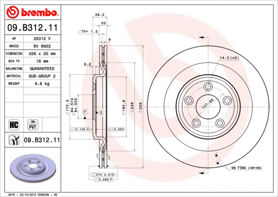 Stabdžių diskas BREMBO 09.B312.11