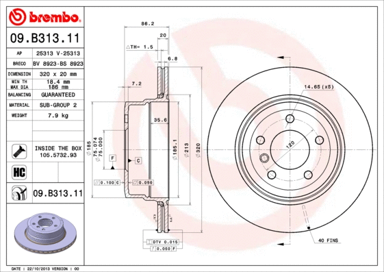 Stabdžių diskas BREMBO 09.B313.11