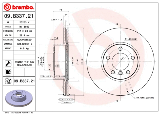 Stabdžių diskas BREMBO 09.B337.21