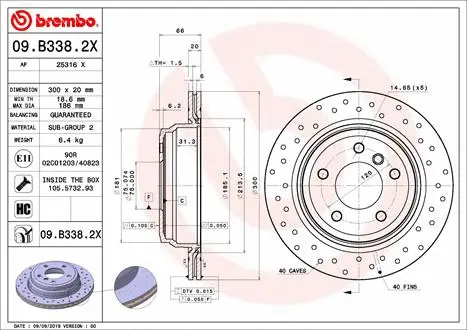 Stabdžių diskas BREMBO 09.B338.2X