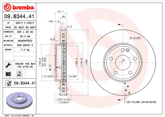 Stabdžių diskas BREMBO 09.B344.41
