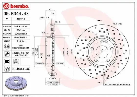 Stabdžių diskas BREMBO 09.B344.4X