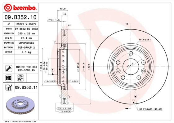 Stabdžių diskas BREMBO 09.B352.11