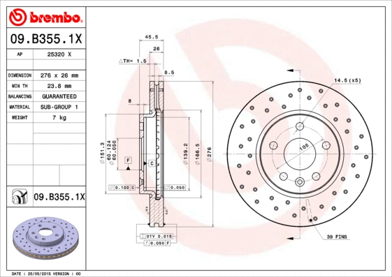 Stabdžių diskas BREMBO 09.B355.1X