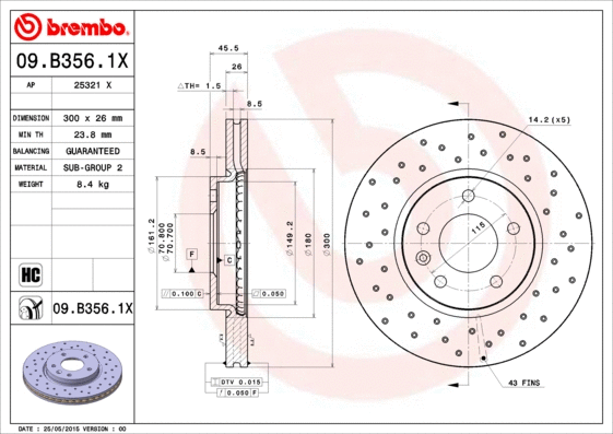Stabdžių diskas BREMBO 09.B356.1X