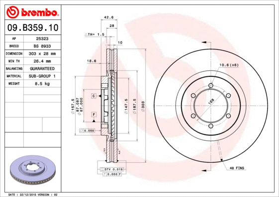 Stabdžių diskas BREMBO 09.B359.10