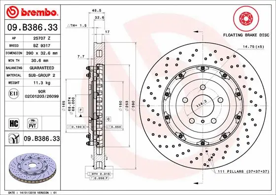 Stabdžių diskas BREMBO 09.B386.33