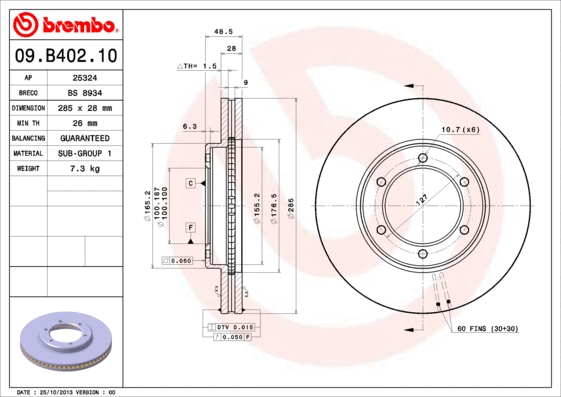 Stabdžių diskas BREMBO 09.B402.10
