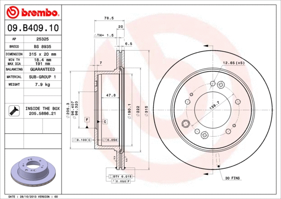 Stabdžių diskas BREMBO 09.B409.10