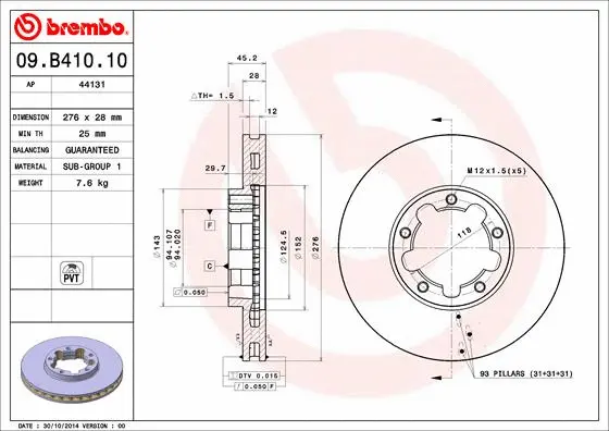 Stabdžių diskas BREMBO 09.B410.10