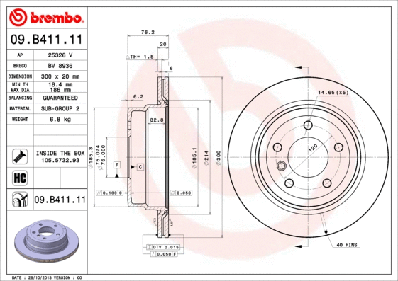 Stabdžių diskas BREMBO 09.B411.11