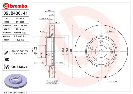 Stabdžių diskas BREMBO 09.B436.41