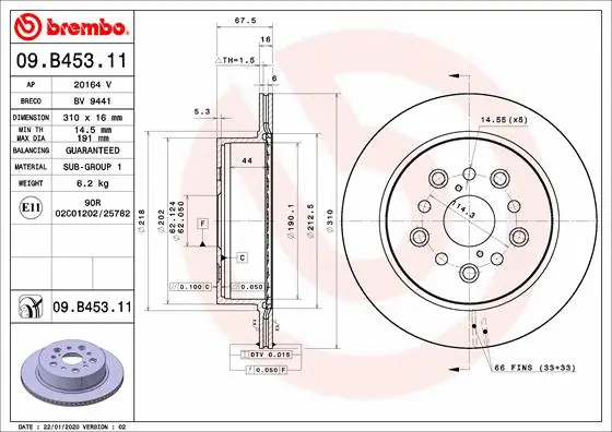 Stabdžių diskas BREMBO 09.B453.11