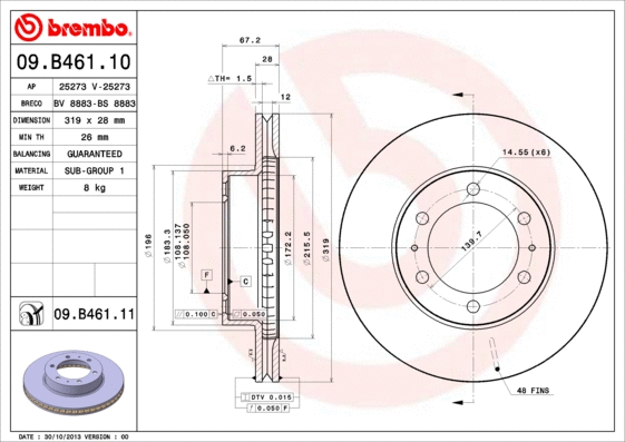 Stabdžių diskas BREMBO 09.B461.11