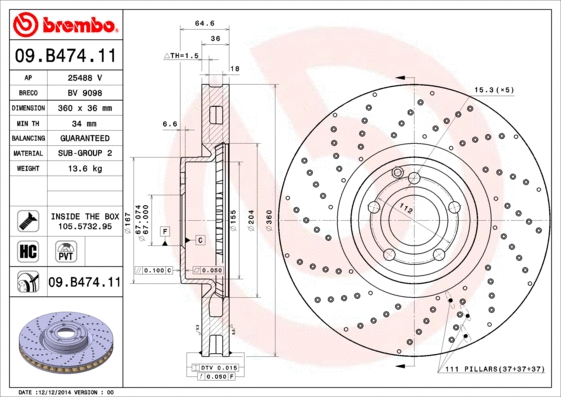Stabdžių diskas BREMBO 09.B474.11