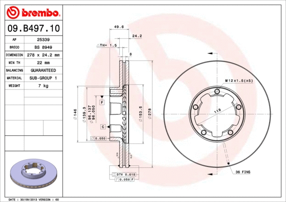 Stabdžių diskas BREMBO 09.B497.10