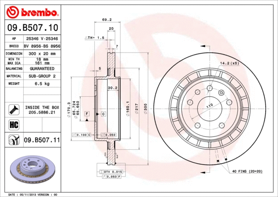 Stabdžių diskas BREMBO 09.B507.11