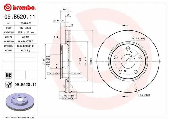 Stabdžių diskas BREMBO 09.B520.11