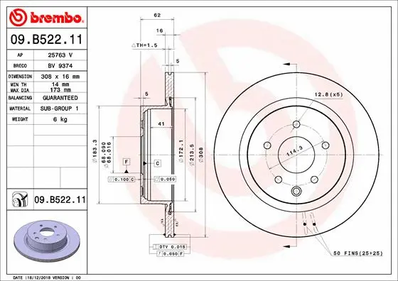 Stabdžių diskas BREMBO 09.B522.11