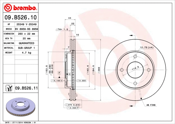 Stabdžių diskas BREMBO 09.B526.11