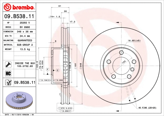 Stabdžių diskas BREMBO 09.B538.11