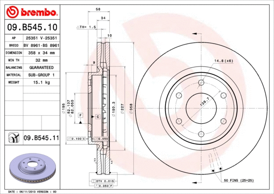 Stabdžių diskas BREMBO 09.B545.11