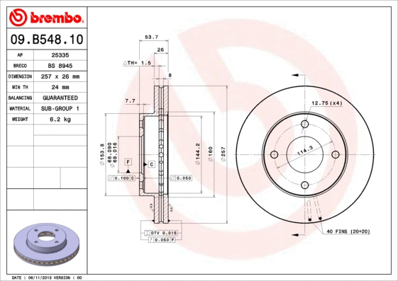 Stabdžių diskas BREMBO 09.B548.10