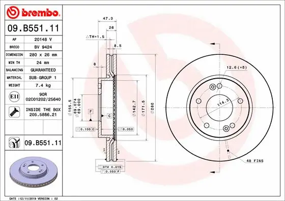 Stabdžių diskas BREMBO 09.B551.11
