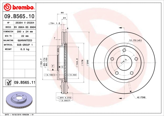 Stabdžių diskas BREMBO 09.B565.11