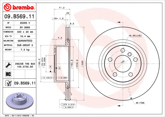 Stabdžių diskas BREMBO 09.B569.11