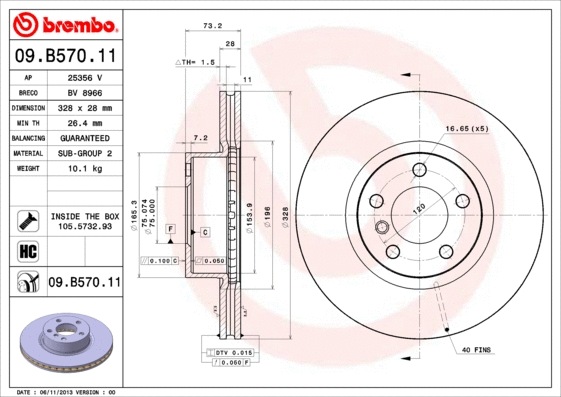 Stabdžių diskas BREMBO 09.B570.11