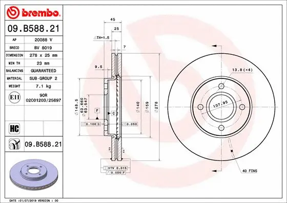 Stabdžių diskas BREMBO 09.B588.21