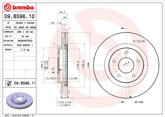 Stabdžių diskas BREMBO 09.B596.11