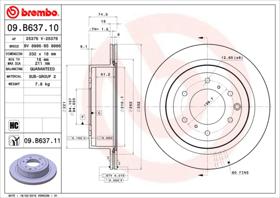 Stabdžių diskas BREMBO 09.B637.11