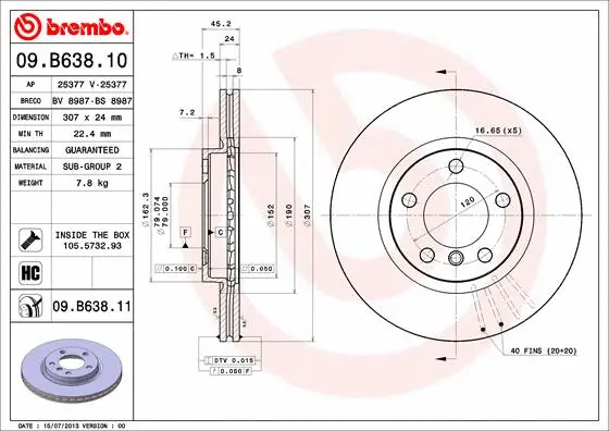 Stabdžių diskas BREMBO 09.B638.11