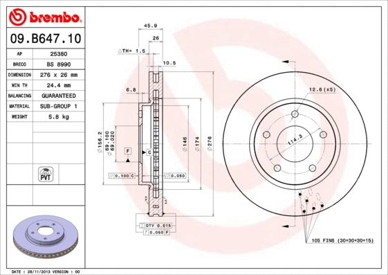 Stabdžių diskas BREMBO 09.B647.11