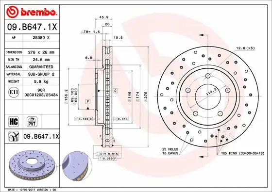 Stabdžių diskas BREMBO 09.B647.1X