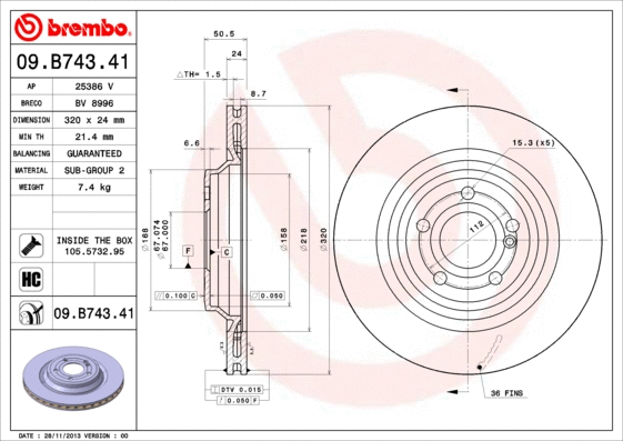 Stabdžių diskas BREMBO 09.B743.41