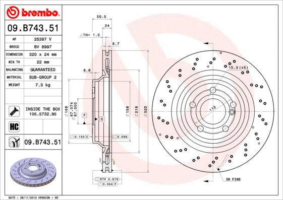 Stabdžių diskas BREMBO 09.B743.51